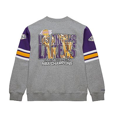 Men's Mitchell & Ness Heather Gray Los Angeles Lakers Hardwood Classics All Over 4.0 Pullover Sweatshirt