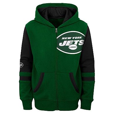 Youth Green New York Jets Stadium Color-Block Full-Zip Hoodie