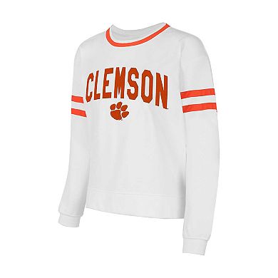 Women's Concepts Sport White Clemson Tigers Borough French Terry Arch Over Long Sleeve T-Shirt