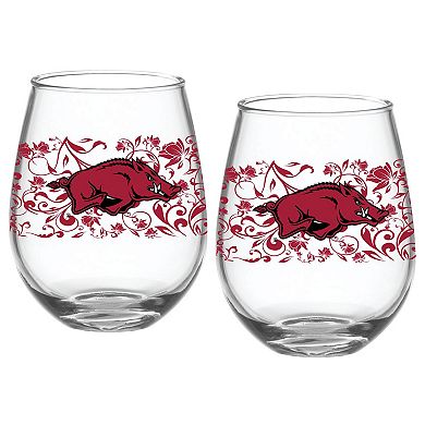 Arkansas Razorbacks Two-Pack 15oz. Floral Stemless Glass Set