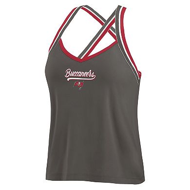 Women's WEAR by Erin Andrews Pewter Tampa Bay Buccaneers Cross Strap Tri-Blend Tank Top