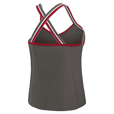 Women's WEAR by Erin Andrews Pewter Tampa Bay Buccaneers Cross Strap Tri-Blend Tank Top