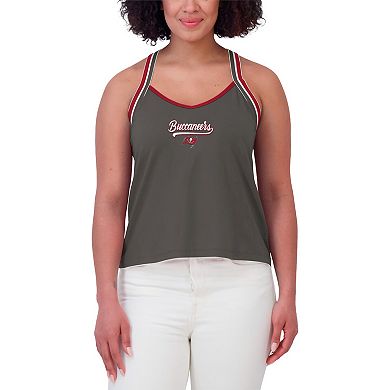 Women's WEAR by Erin Andrews Pewter Tampa Bay Buccaneers Cross Strap Tri-Blend Tank Top