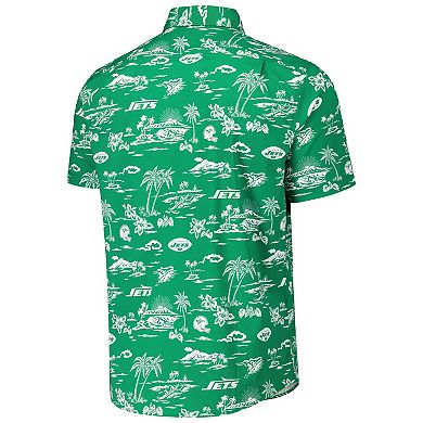 Men's Reyn Spooner Kelly Green New York Jets Throwback Kekai Print Button-Up Shirt