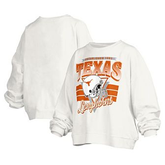 Women's Pressbox White Texas Longhorns Janice Retro Logo Oversized Pullover Sweatshirt