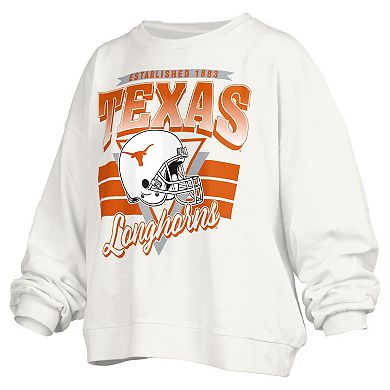 Women's Pressbox White Texas Longhorns Janice Retro Logo Oversized Pullover Sweatshirt