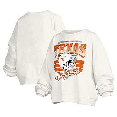 Women's Pressbox White Texas Longhorns Janice Retro Logo Oversized Pullover Sweatshirt