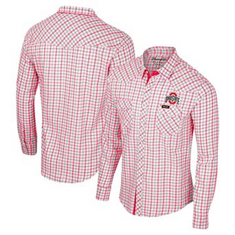 Men's Colosseum x Wrangler White Ohio State Buckeyes Plaid Window Pane Long Sleeve Full-Snap Shirt