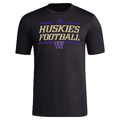 Men's adidas Black Washington Huskies Locker Football Pre-Game AEROREADY T-Shirt