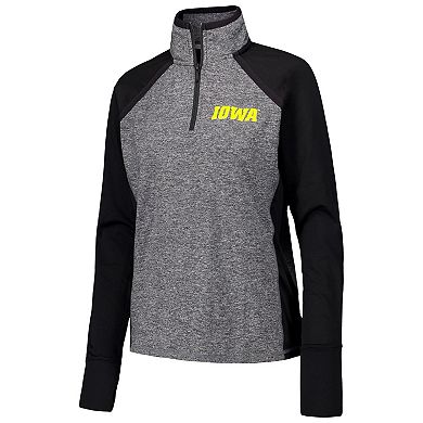 Women's Black/Heather Gray Iowa Hawkeyes Finalist Raglan Quarter-Zip Jacket