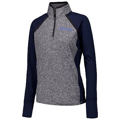 Women's Navy/Heather Gray Kansas Jayhawks Finalist Raglan Quarter-Zip Jacket