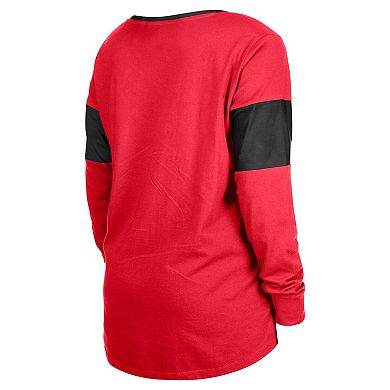 Women's New Era Scarlet San Francisco 49ers Lace-Up Notch-Neck Long Sleeve T-Shirt