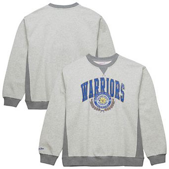 Men's Mitchell & Ness Heather Gray Golden State Warriors Vintage Logo Pullover Sweatshirt