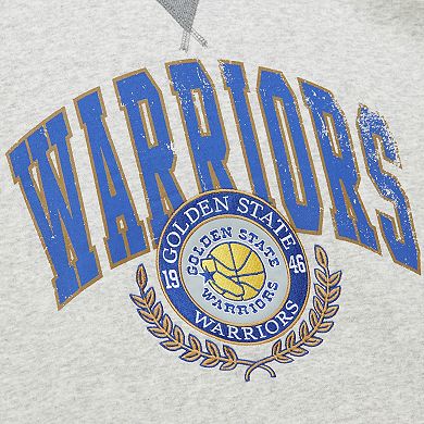 Men's Mitchell & Ness Heather Gray Golden State Warriors Vintage Logo Pullover Sweatshirt