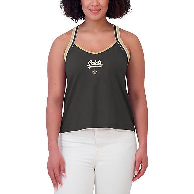 Women's WEAR by Erin Andrews Black New Orleans Saints Cross Strap Tri-Blend Tank Top