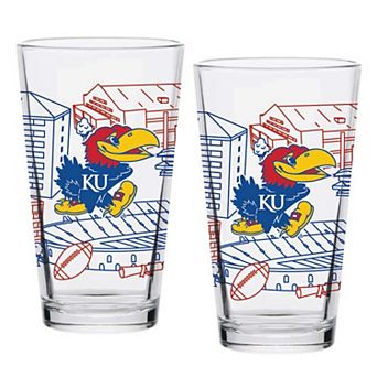 Kansas Jayhawks Two-Pack 16oz. Campus Line Art Pint Glass Set