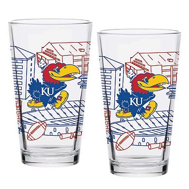 Kansas Jayhawks Two-Pack 16oz. Campus Line Art Pint Glass Set