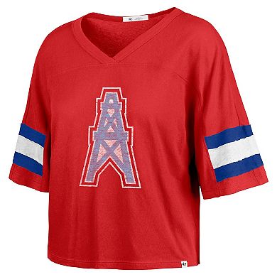 Women's '47 Red Houston Oilers Gridiron Classics Double Header Scout Cropped V-Neck T-Shirt