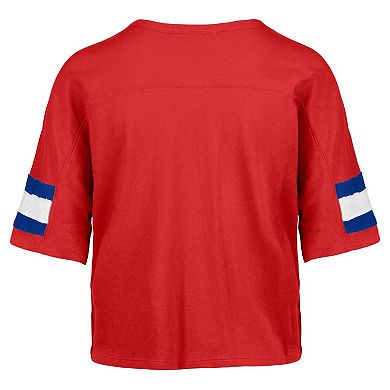Women's '47 Red Houston Oilers Gridiron Classics Double Header Scout Cropped V-Neck T-Shirt