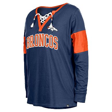 Women's New Era Navy Denver Broncos Lace-Up Notch-Neck Long Sleeve T-Shirt