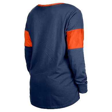 Women's New Era Navy Denver Broncos Lace-Up Notch-Neck Long Sleeve T-Shirt