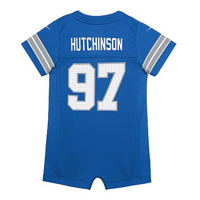 Newborn & Infant Nike Aidan Hutchinson Blue Detroit Lions Game Romper Jersey