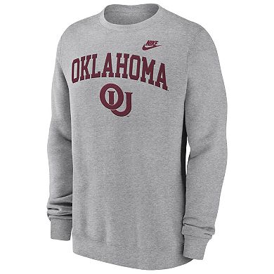 Men's Nike Heather Gray Oklahoma Sooners Legacy Classic Tackle Twill Embroidered Arch Over Logo Pullover Sweatshirt