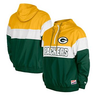 Men's New Era Green Green Bay Packers 3rd Down Raglan Quarter-Zip Windbreaker Jacket