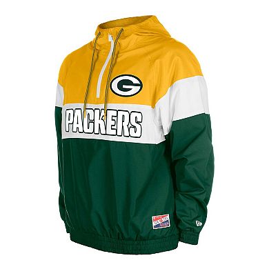 Men's New Era Green Green Bay Packers 3rd Down Raglan Quarter-Zip Windbreaker Jacket