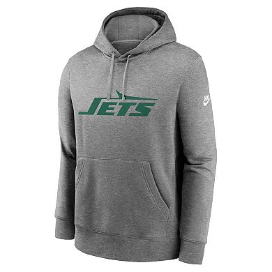 Men's Nike Heather Gray New York Jets Rewind Club Logo Pullover Hoodie