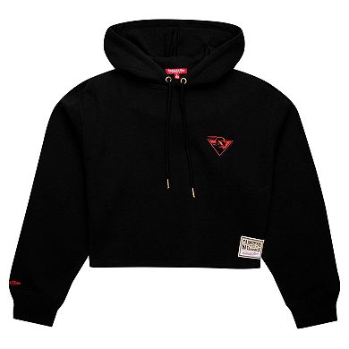 Women's Mitchell & Ness Black Golden State Warriors Hardwood Classics Cropped Pullover Hoodie