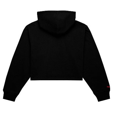 Women's Mitchell & Ness Black Golden State Warriors Hardwood Classics Cropped Pullover Hoodie