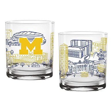 Michigan Wolverines Two-Pack 14oz. Campus Line Art Glass