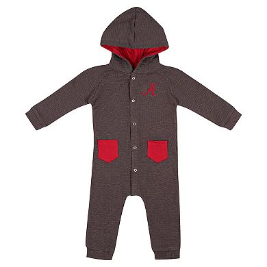 Newborn & Infant Colosseum Charcoal Alabama Crimson Tide Zando-Zan Waffle Full-Snap Hooded Romper