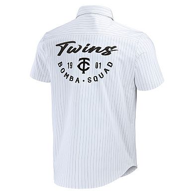 Men's Darius Rucker Collection by Fanatics White Minnesota Twins Pin Stripe Short Sleeve Button-Up Shirt