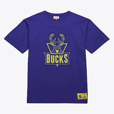 Men's Mitchell & Ness Purple Milwaukee Bucks Hardwood Classics Neon Nights Premium T-Shirt