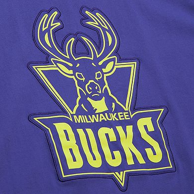 Men's Mitchell & Ness Purple Milwaukee Bucks Hardwood Classics Neon Nights Premium T-Shirt