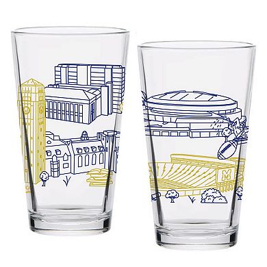 Michigan Wolverines Two-Pack 16oz. Campus Line Art Pint Glass Set