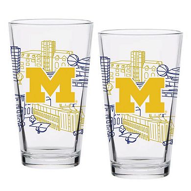 Michigan Wolverines Two-Pack 16oz. Campus Line Art Pint Glass Set