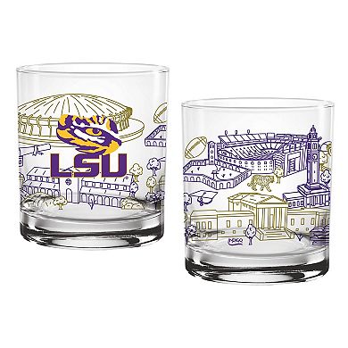 LSU Tigers Two-Pack 14oz. Campus Line Art Glass