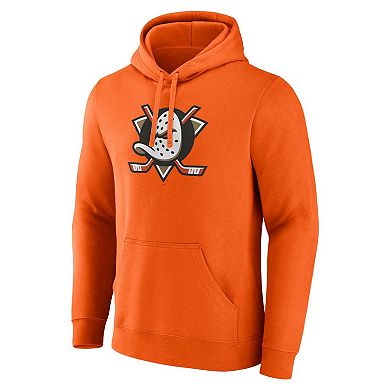Men's Fanatics Orange Anaheim Ducks Primary Logo Fleece Pullover Hoodie