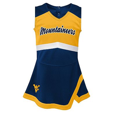 Girls Toddler Navy West Virginia Mountaineers Cheer Captain Dress with Bloomers