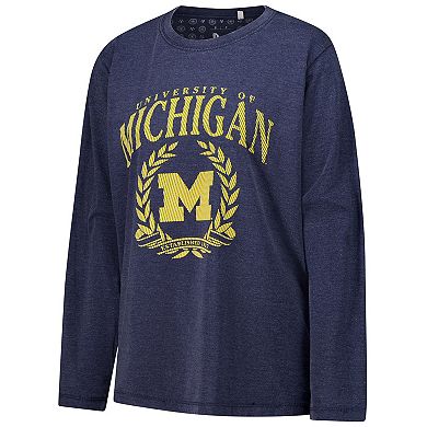 Women's Pressbox Navy Michigan Wolverines Chandler Olive Leaf Arch Long Sleeve T-Shirt