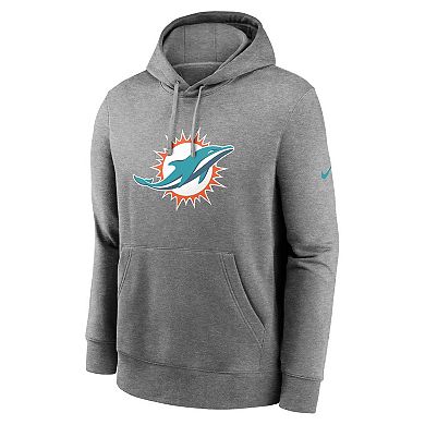 Men's Nike Heather Gray Miami Dolphins Club Logo Pullover Hoodie