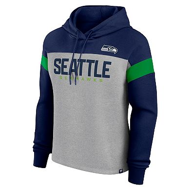 Women's Fanatics Heather Gray/College Navy Seattle Seahawks Bold Play Call Pullover Hoodie