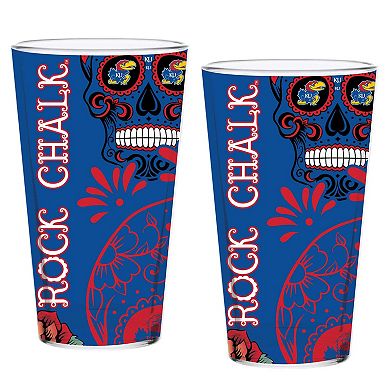 Kansas Jayhawks Two-Pack 16oz. Dia De Los Muertos Pint Glass Set
