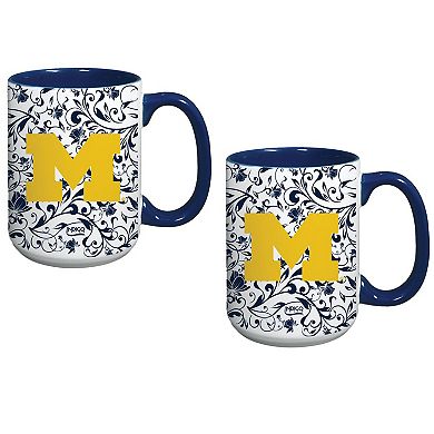 Michigan Wolverines Two-Pack Floral Mug Set