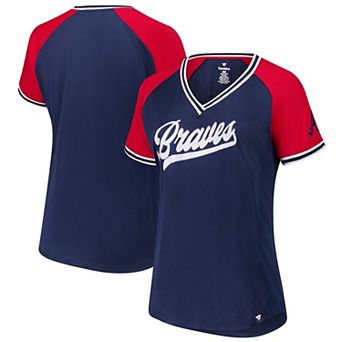 Women's Profile Navy Atlanta Braves Plus Size Crossover V-Neck T-Shirt
