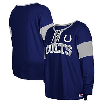 Women's New Era Royal Indianapolis Colts Plus Size Lace-Up Notch Neck Long Sleeve T-Shirt