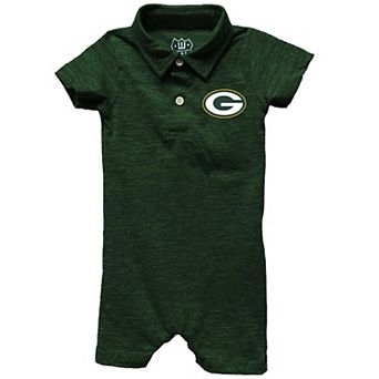Infant Wes & Willy Green Green Bay Packers Short Leg Cloudy Yarn Polo Bodysuit